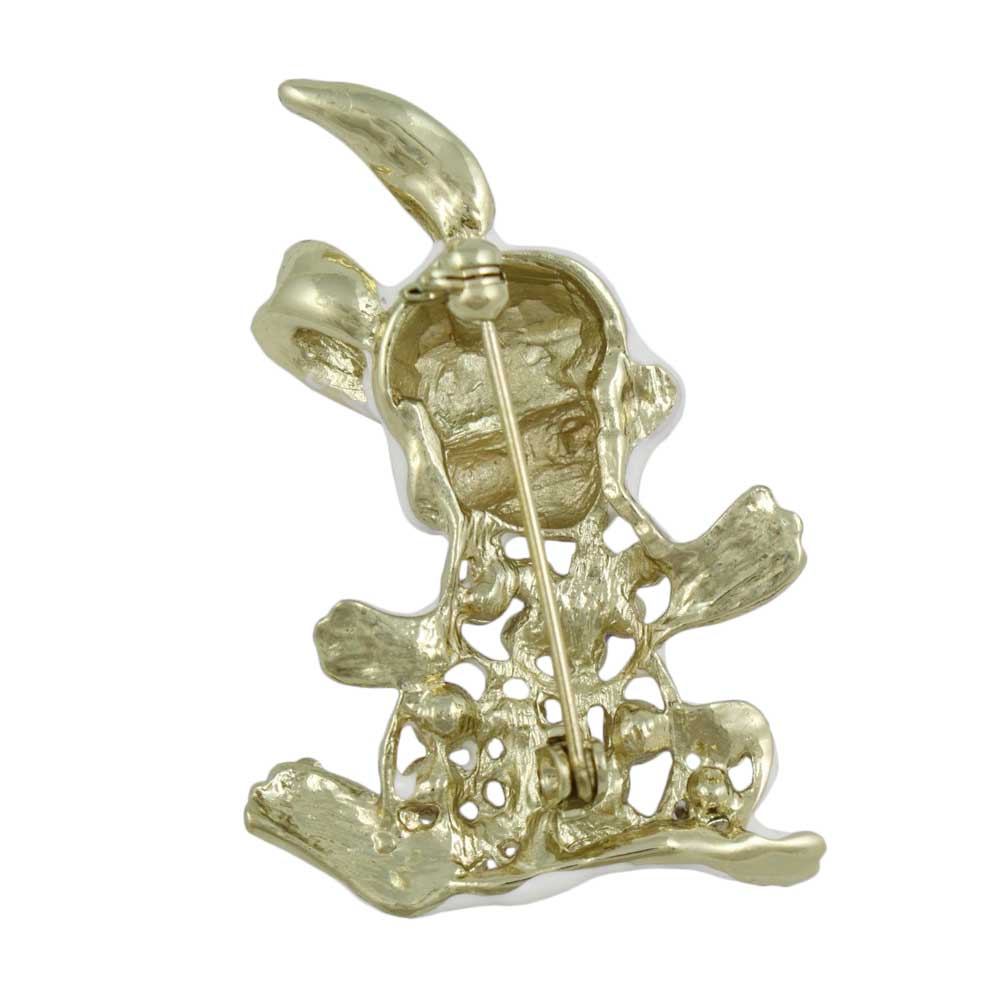 White Enamel Jeweled Belly Easter Bunny Brooch Pin - PRA512B - Lilylin Designs