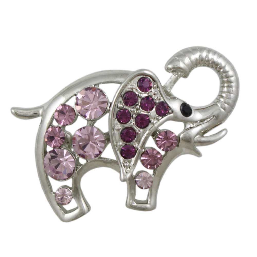 Purple Crystal Elephant with Raised Trunk Brooch Pin - PRA536A - Lilylin Designs
