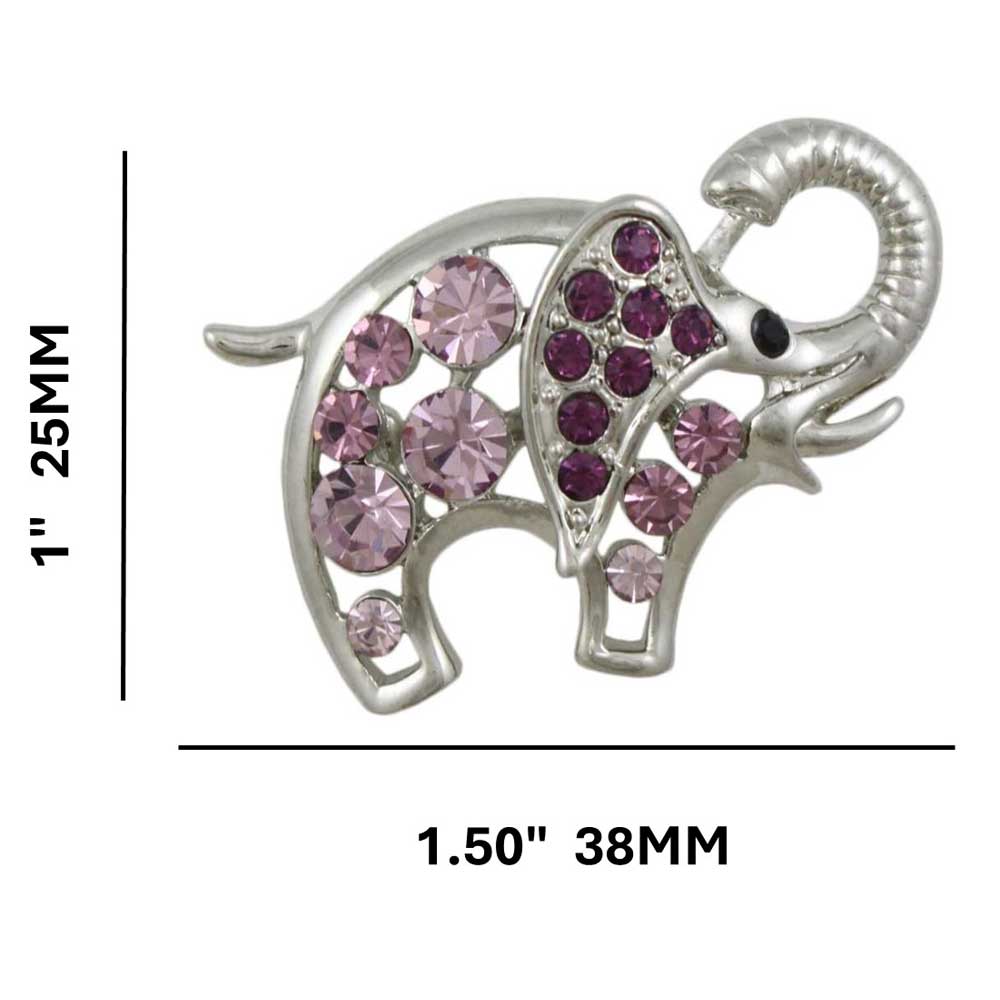Purple Crystal Elephant with Raised Trunk Brooch Pin - PRA536A - Lilylin Designs