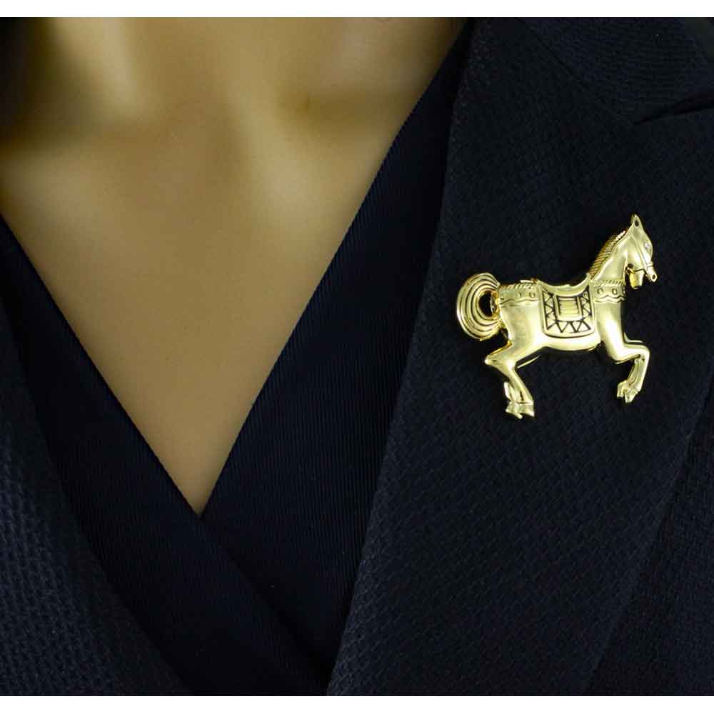 Antique Gold - plated Carousel Horse Brooch Pin - PRA719 - Lilylin Designs