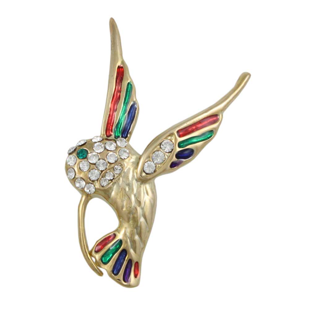 Enamel and Crystal Wings Hummingbird Brooch Pin - PRB158G - Lilylin Designs