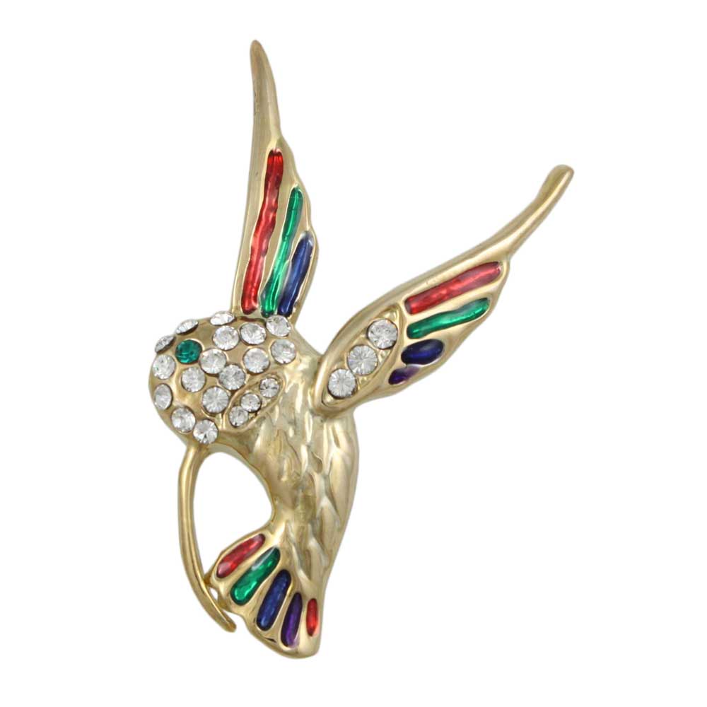 Lilylin Designs Enamel and Crystal Wings Hummingbird Brooch Pin