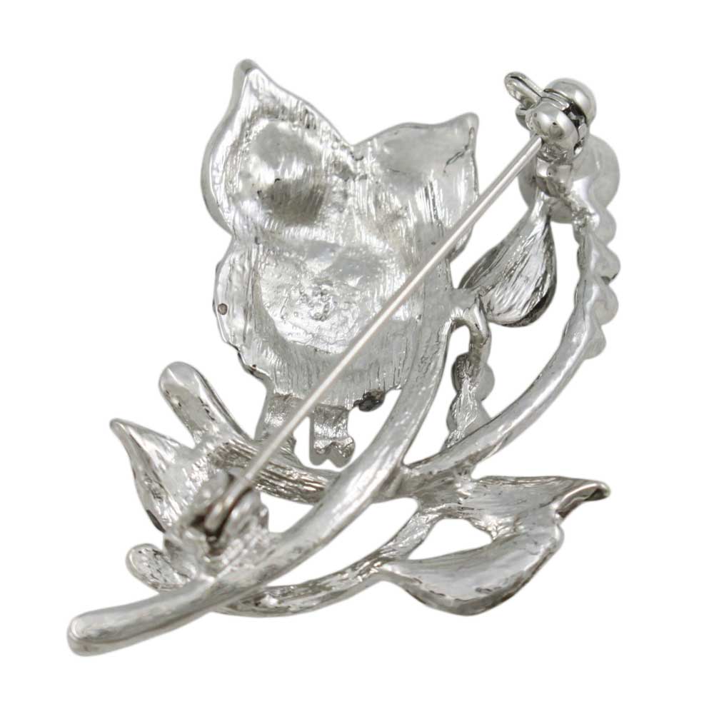 Owl with Fuchsia and Gray Crystal Eyes Brooch Pin - PRB211G - Lilylin Designs