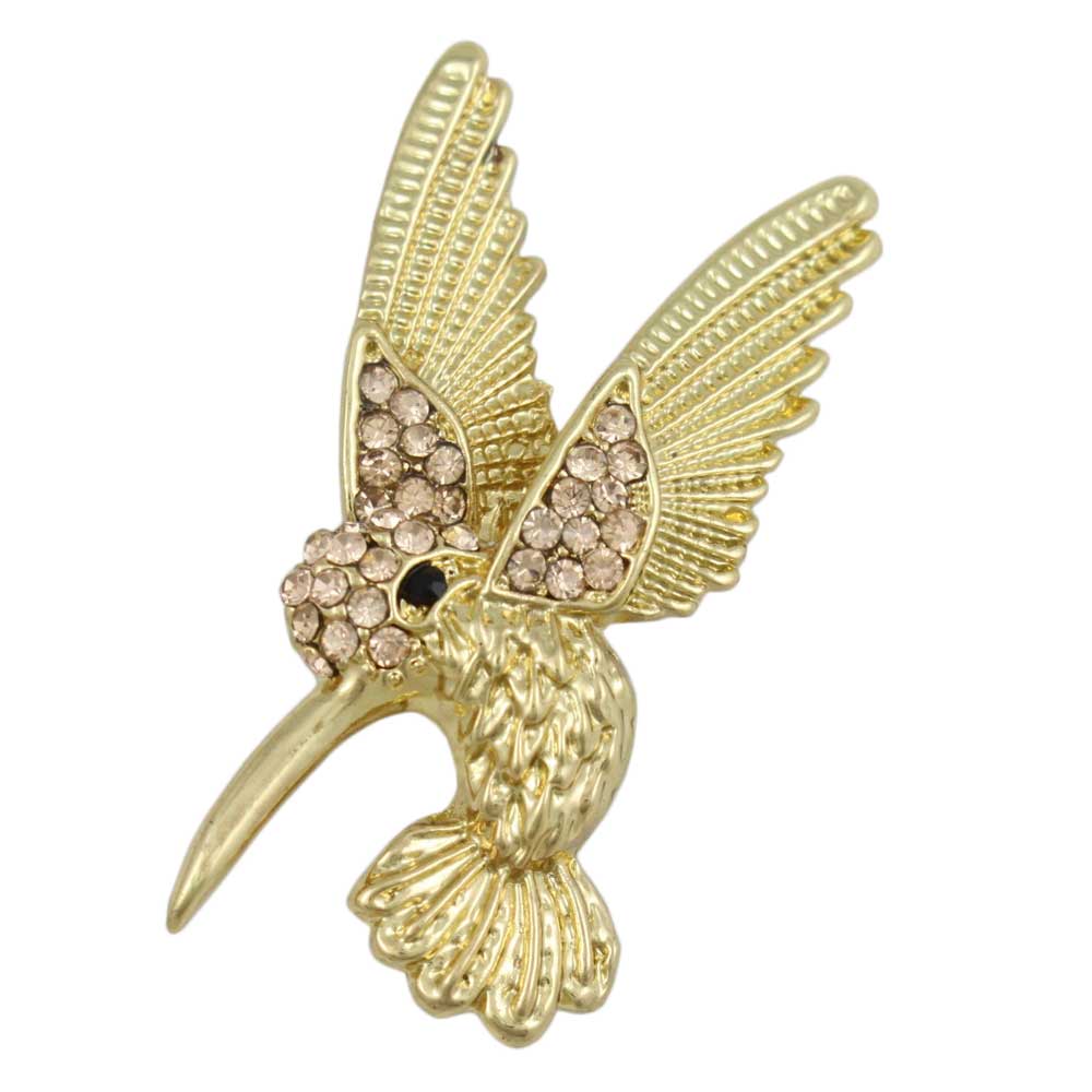 Lilylin Designs Hummingbird Brooch Pin with Tan Crystals