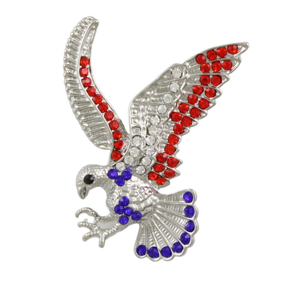 Patriotic Red White Blue Crystal Eagle Brooch Pin - PRB517 - Lilylin Designs