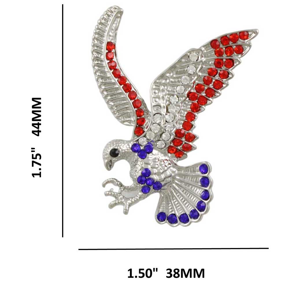 Patriotic Red White Blue Crystal Eagle Brooch Pin - PRB517 - Lilylin Designs