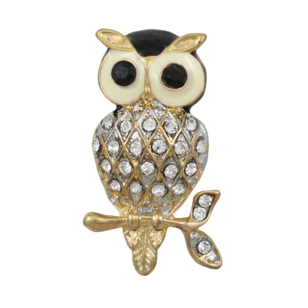 Lilylin Designs Cream and Black Enamel Harlequin Owl Brooch Pin