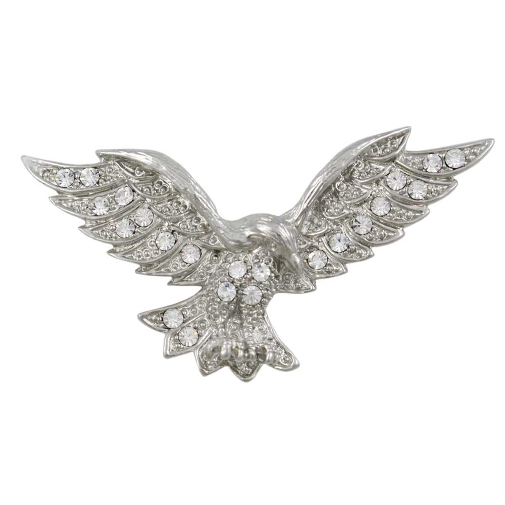 Lilylin Designs Silver Soaring Eagle Brooch Pin with Clear Crystals