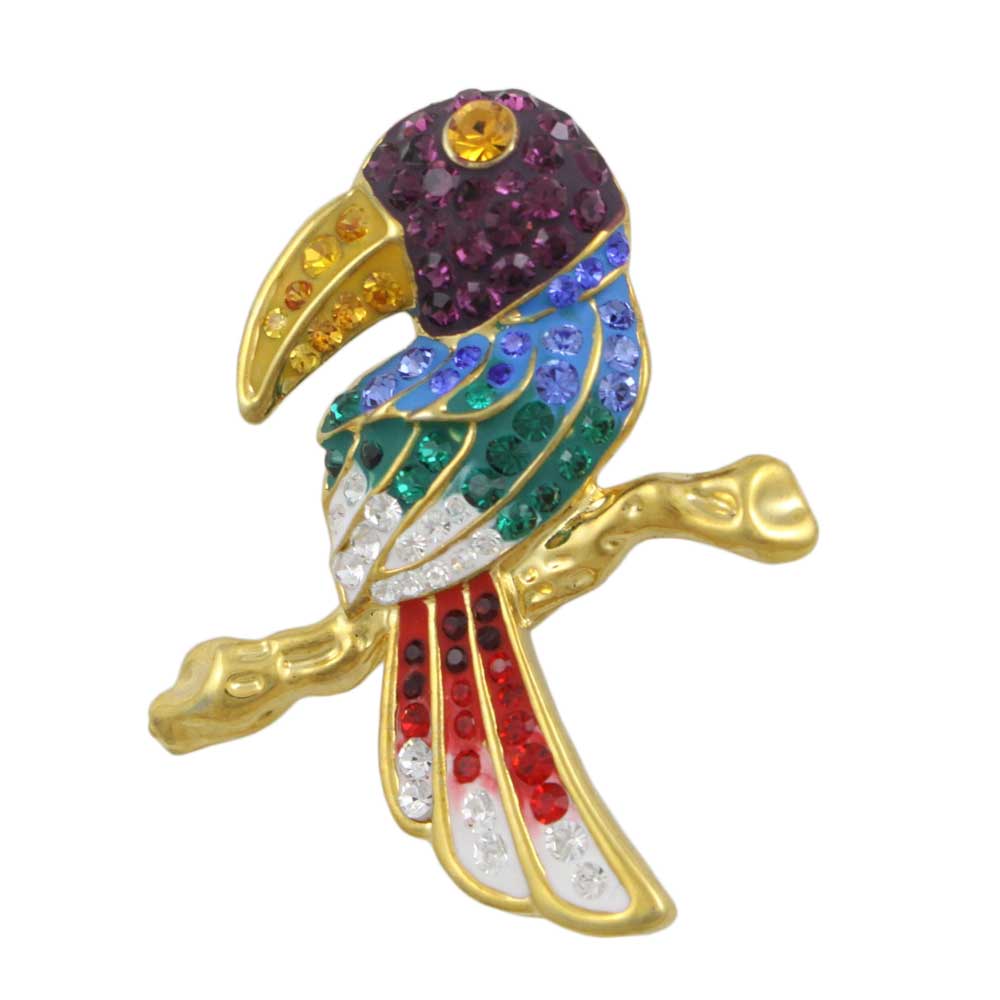 Toucan Brooch Pin with Colorful Crystals - PRB909F - Lilylin Designs