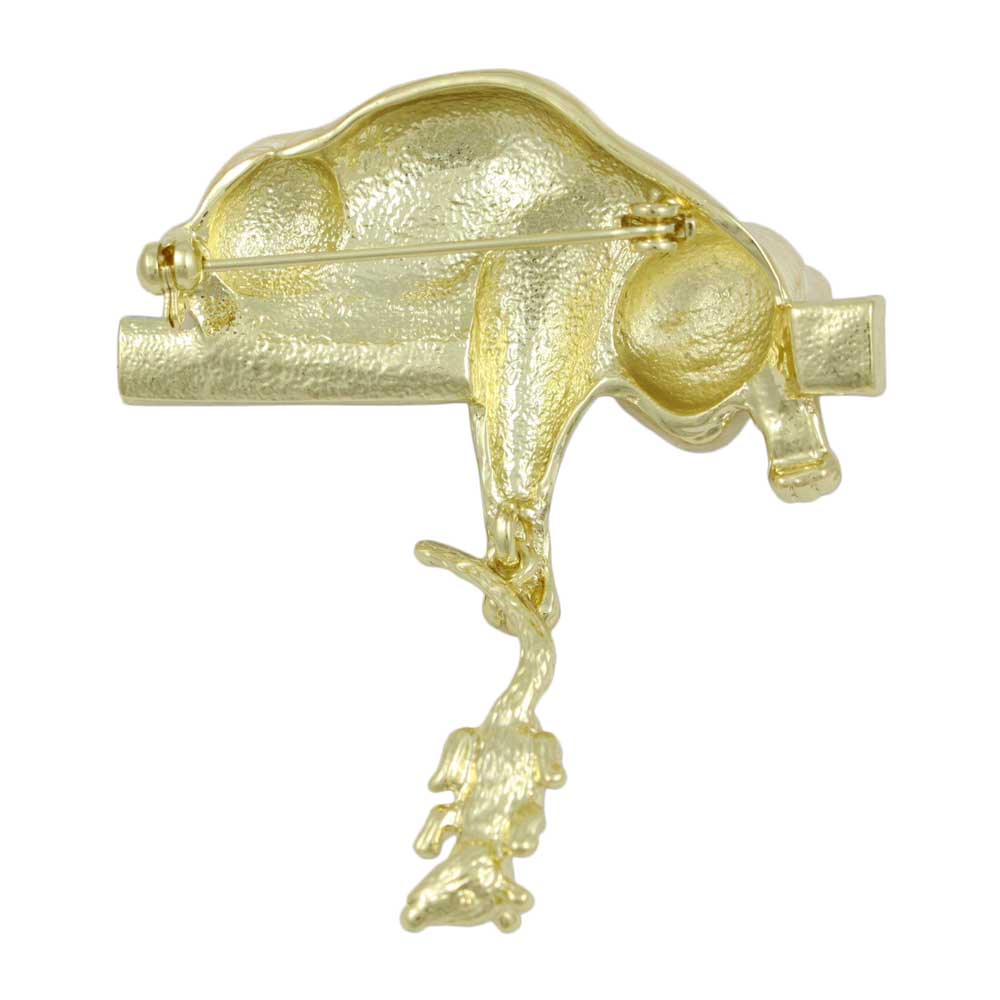 Cream Cat with Dangling Mouse Brooch Pin - PRC020 - Lilylin Designs