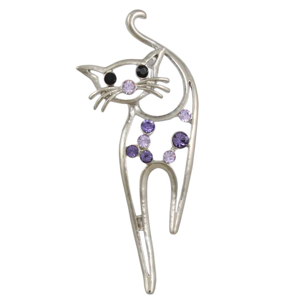 Lilylin Designs Purple Crystal Long Legged Cat Brooch Pin