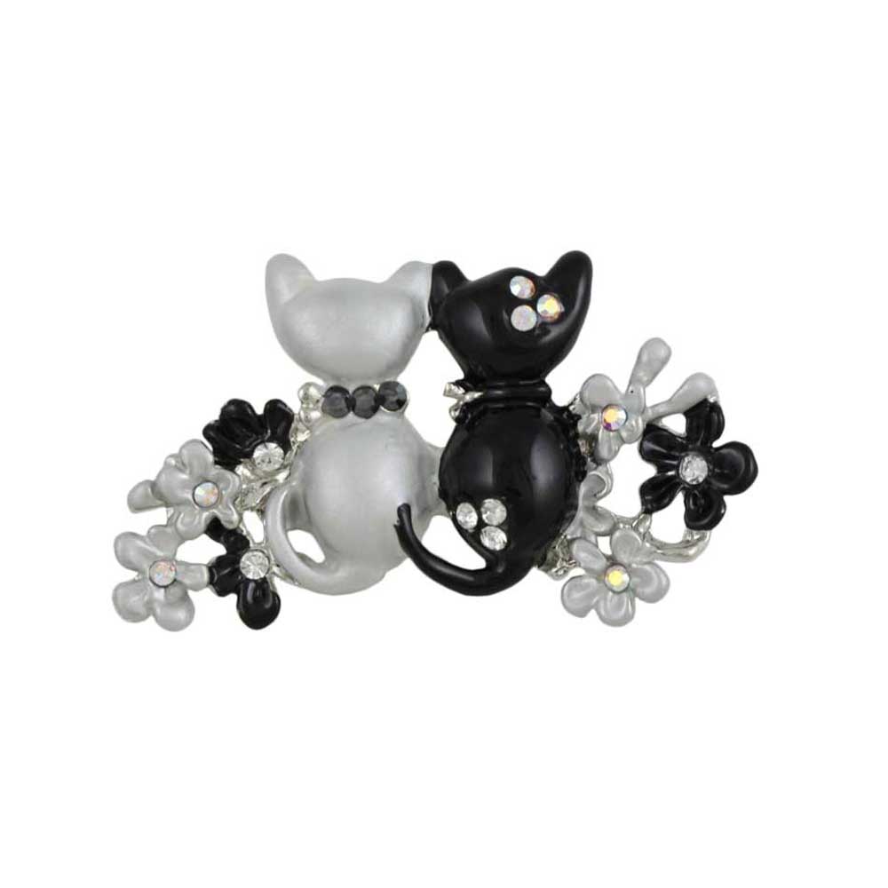 Lilylin Designs Black and Gray Cats in Flower Garden Brooch Pin