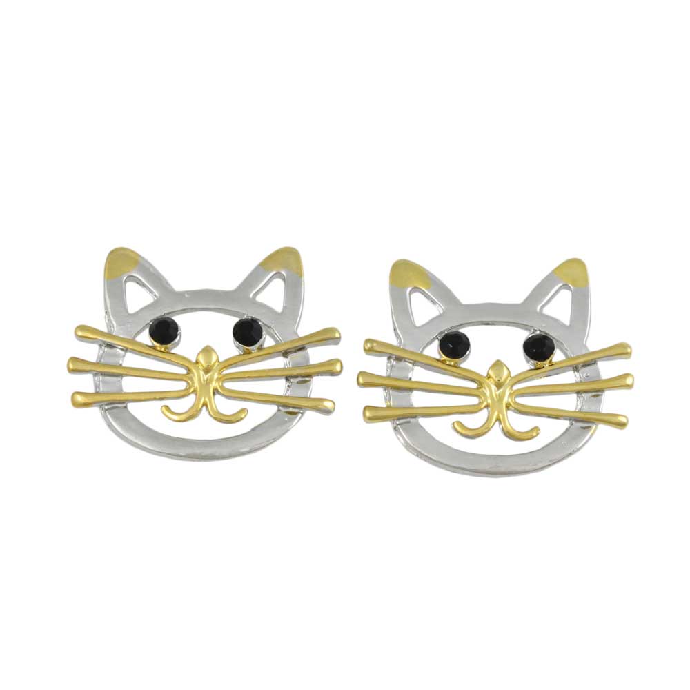 Lilylin Designs Silver and Gold Cat Head Stud Pierced Earring