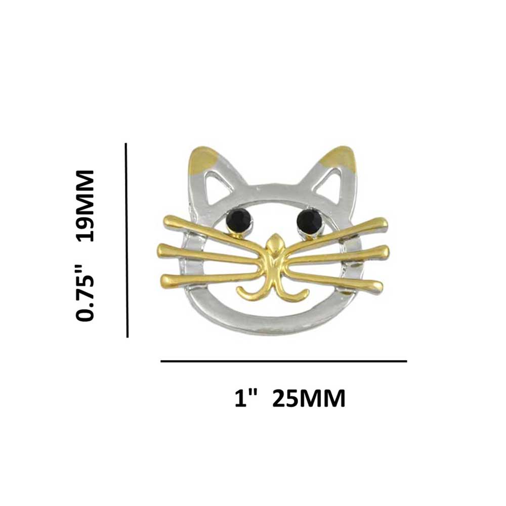 Silver and Gold Cat Head with Black Eyes Pierced Earring - PRC421E - Lilylin Designs