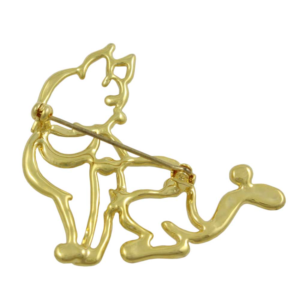 Gold and Crystal Cat with Ball on Tail Brooch Pin - PRC530 - Lilylin Designs