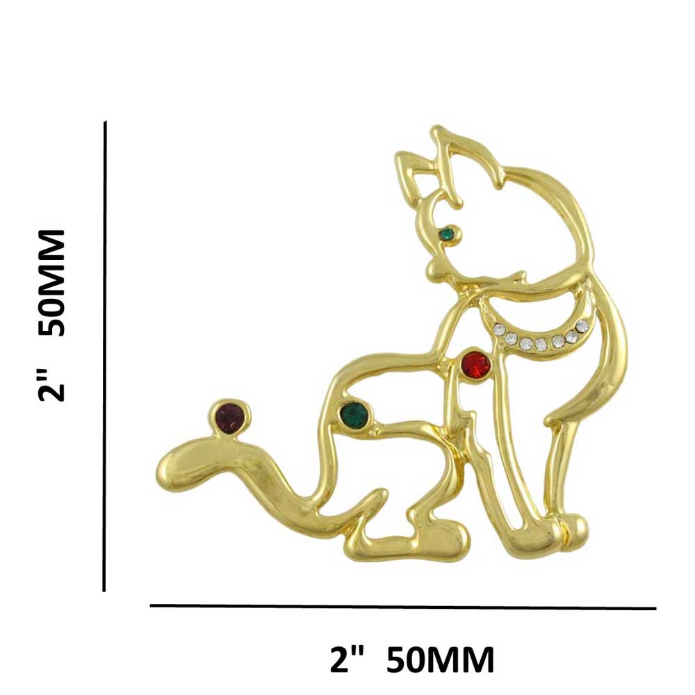Gold and Crystal Cat with Ball on Tail Brooch Pin - PRC530 - Lilylin Designs