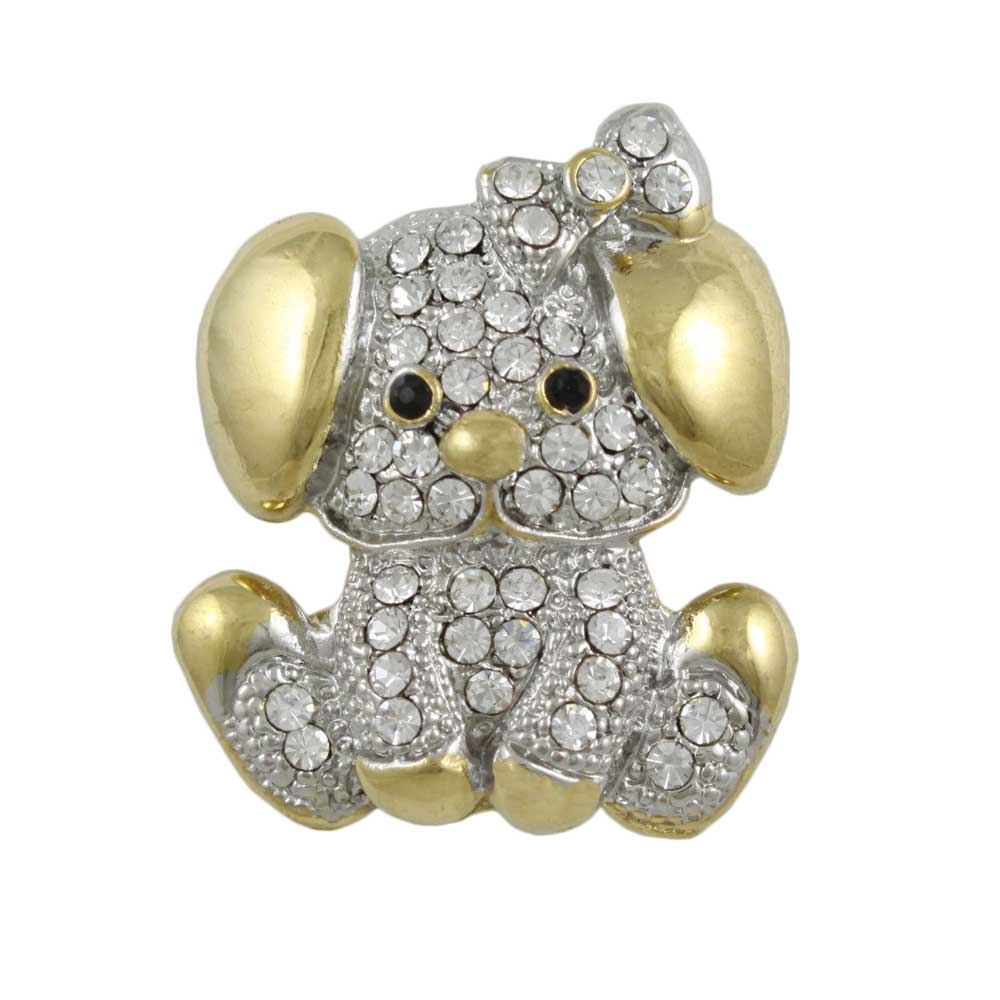 Lilylin Designs Gold and Silver Cute Crystal Puppy Dog Brooch Pin