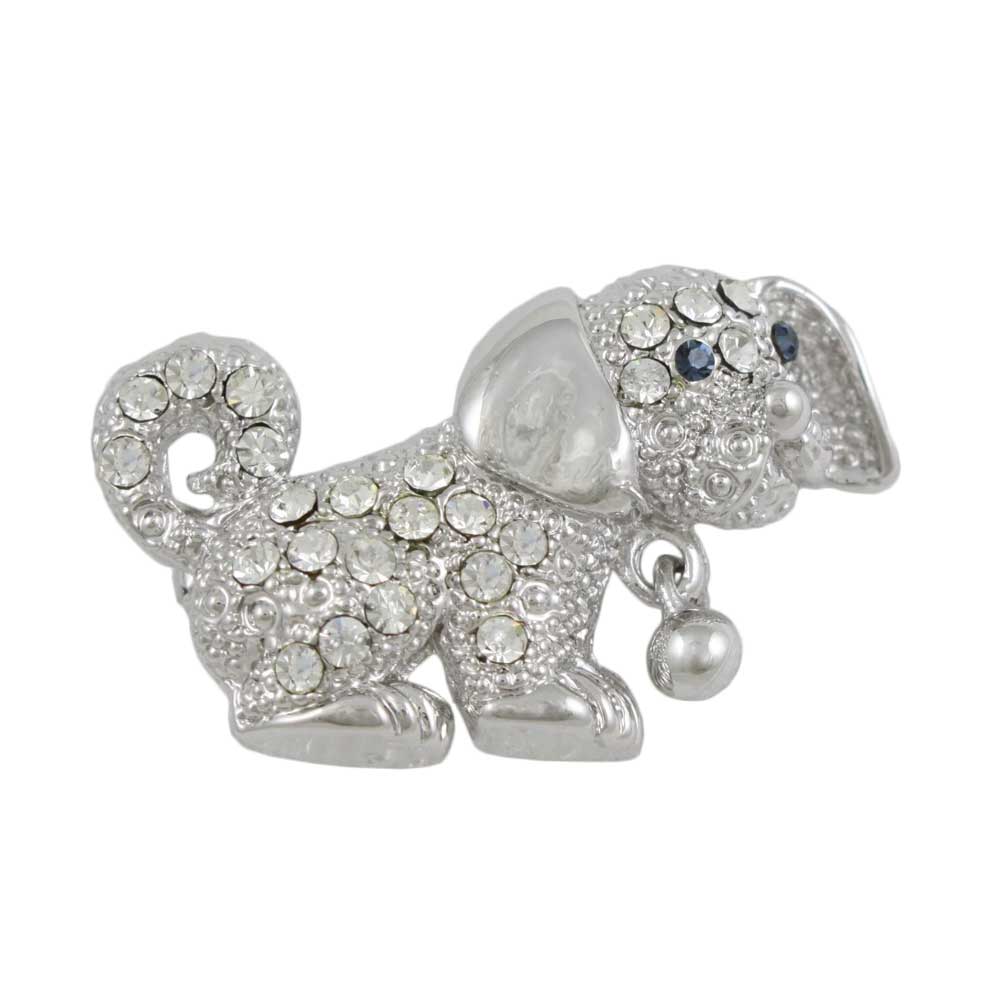 Lilylin Designs Silver Crystal Puppy Dog with Silver Ball Brooch Pin