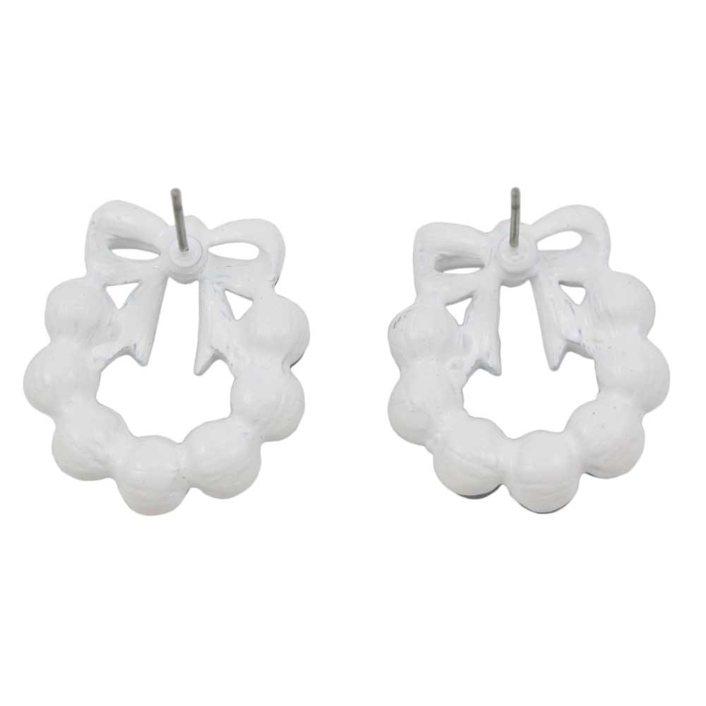 Gray Pearl Wreath with White Crystal Bow Pierced Earring - PRE004 - Lilylin Designs