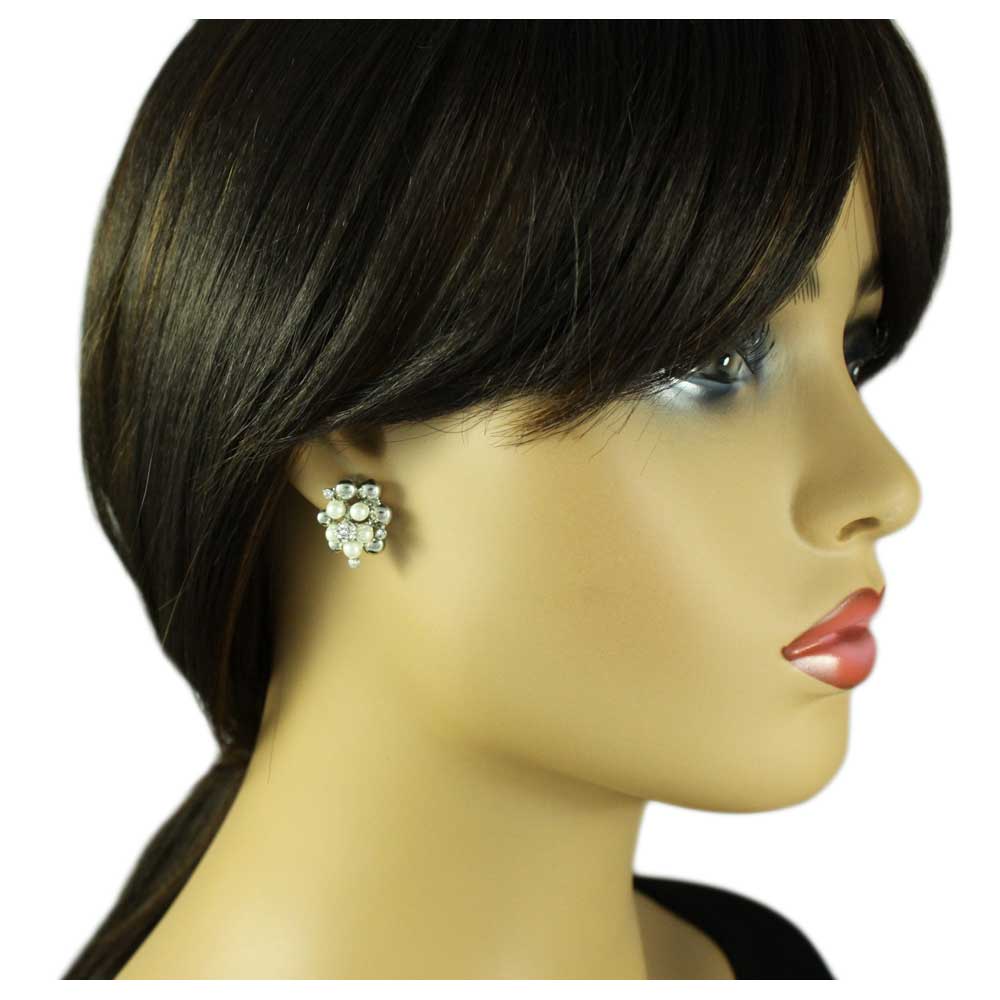 White Pearls with Silver Balls Clip On Earring - PRE120C - Lilylin Designs