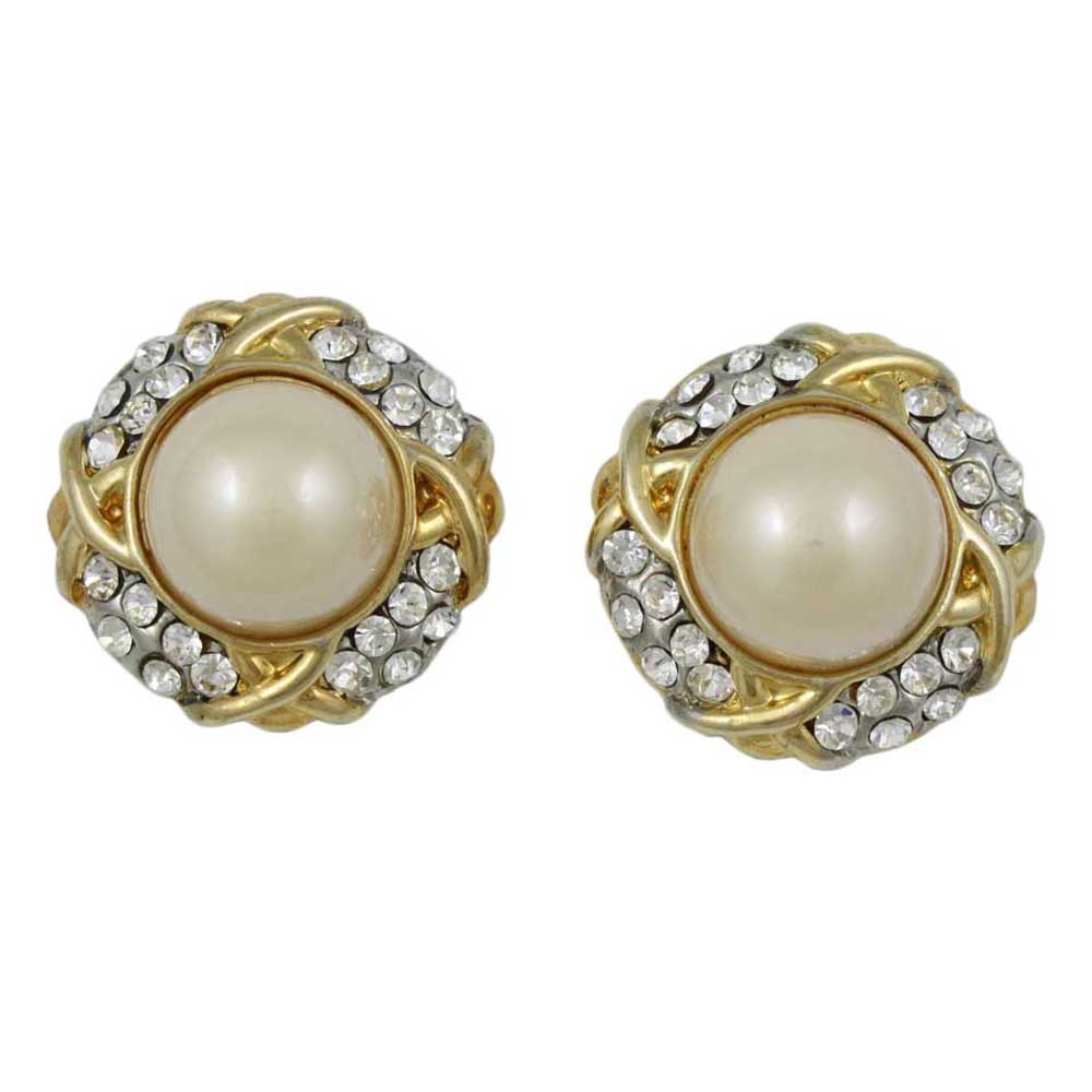 Lilylin Designs White Dome Pearl Surrounded by Crystals Clip Earring  Edit alt text