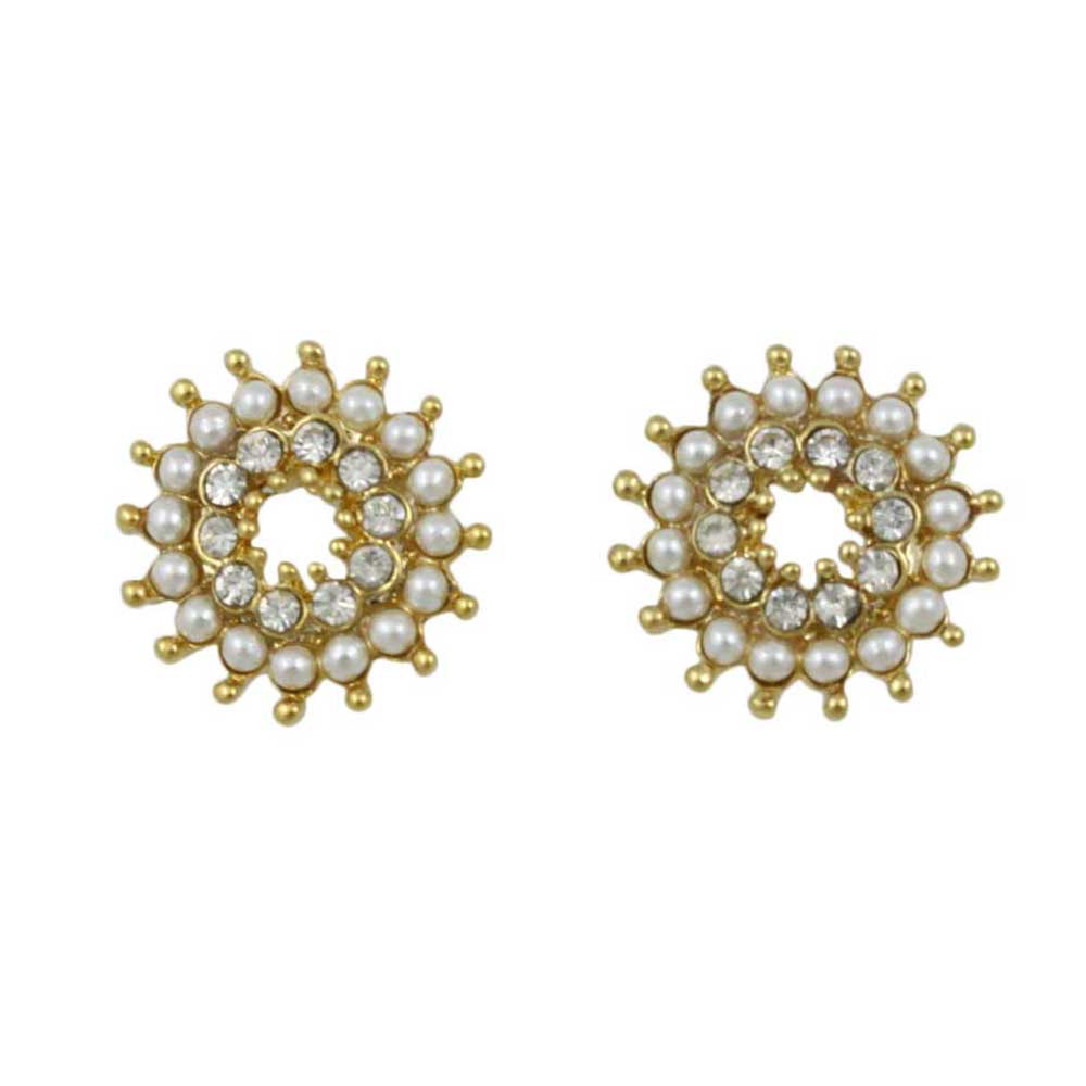 White Seed Pearls with Clear Crystals Pierced Earring - PRE401 - Lilylin Designs