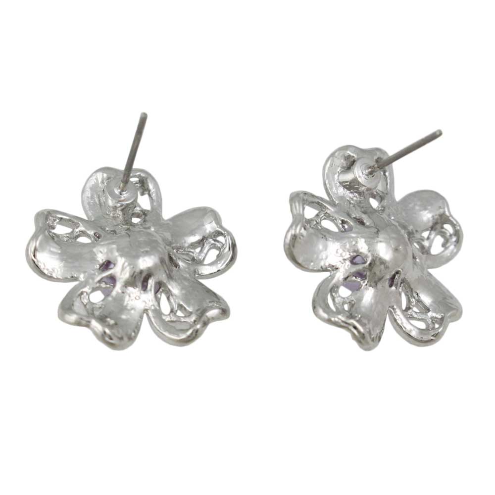 Crystal Flower with Purple Pearl Pierced Earring - PRE402 - Lilylin Designs
