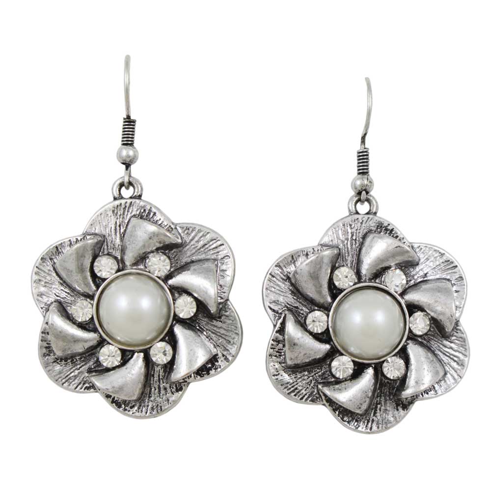 Lilylin Designs Flower with White Pearl and Crystal Dangling Earring