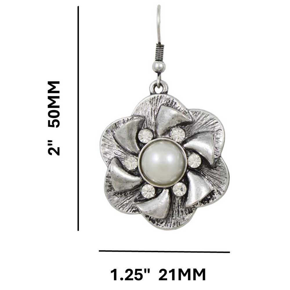 Flower with White Pearl and Crystal Dangling Earring - PRE501 - Lilylin Designs