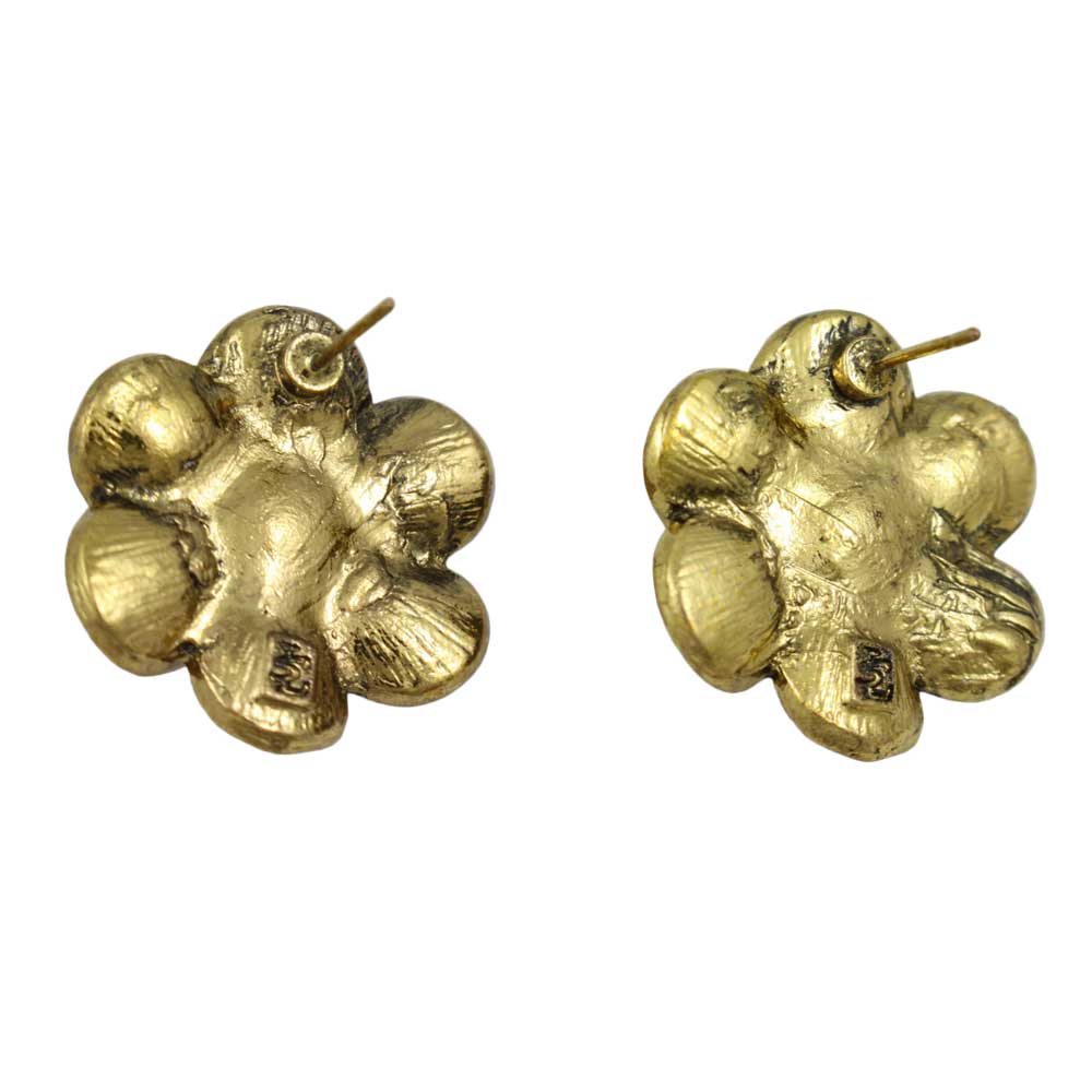 Antique Gold - tone Flower with White Pearl Pierced Earring - PRE502 - Lilylin Designs