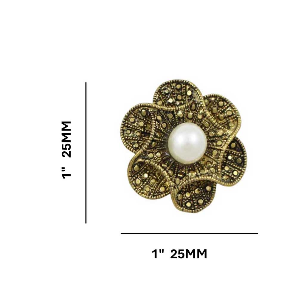 Antique Gold - tone Flower with White Pearl Pierced Earring - PRE502 - Lilylin Designs