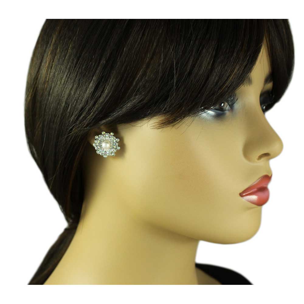 Light Pink Pearl with AB Crystals Clip Earring - PRE612C - Lilylin Designs