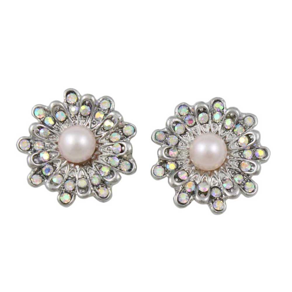 Light Pink Pearl with AB Crystals Clip Earring - PRE612C - Lilylin Designs