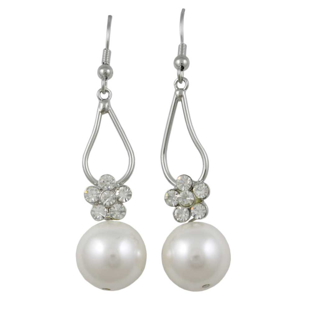 Crystal Flower with Dangling Pearl Pierced Earring - PRE709 - Lilylin Designs