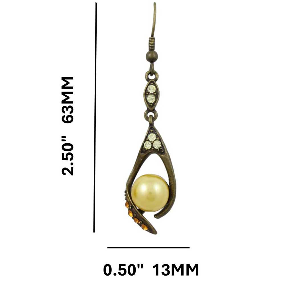 Yellow Crystals with Yellow Pearl Dangling Pierced Earring - PRE716 - Lilylin Designs