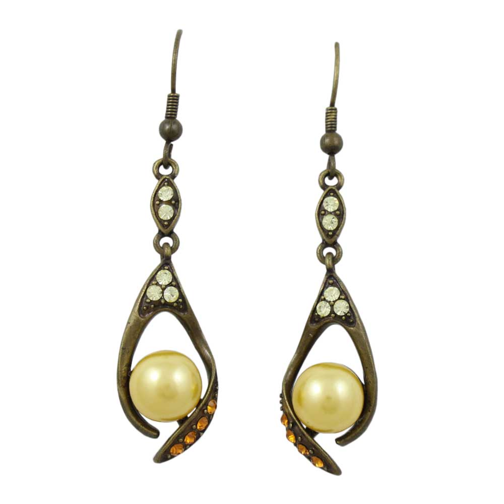 Yellow Crystals with Yellow Pearl Dangling Pierced Earring - PRE716 - Lilylin Designs