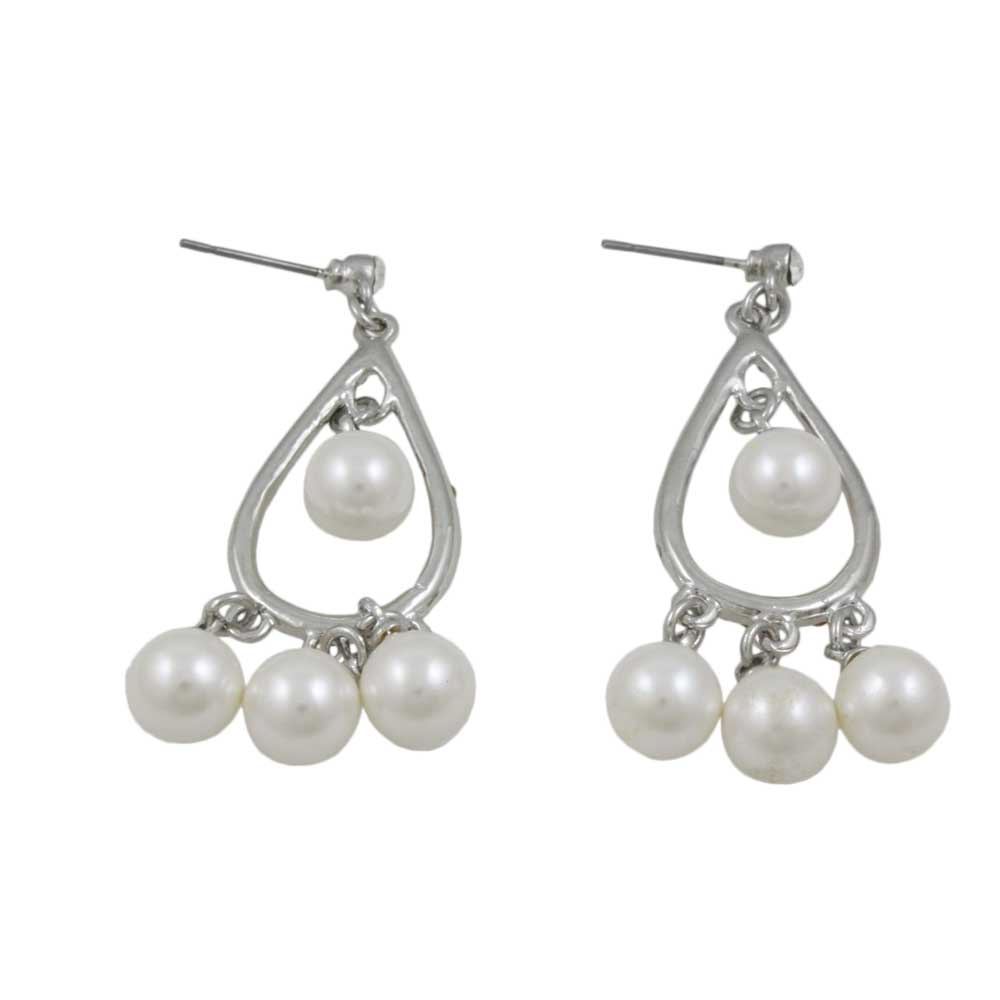 Crystal Teardrop with Dangling Pearl Balls Pierced Earring - PRE720 - Lilylin Designs