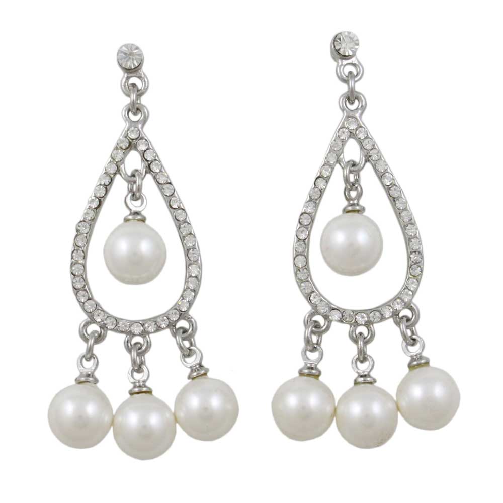 Crystal Teardrop with Dangling Pearl Balls Pierced Earring - PRE720 - Lilylin Designs