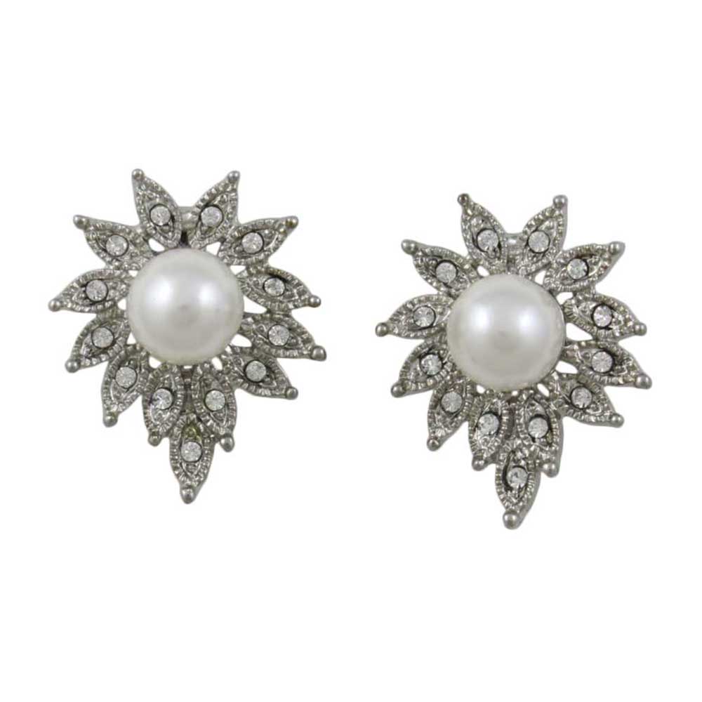 Crystal Sunburst with White Pearl Clip On Earring - PRE904C - Lilylin Designs