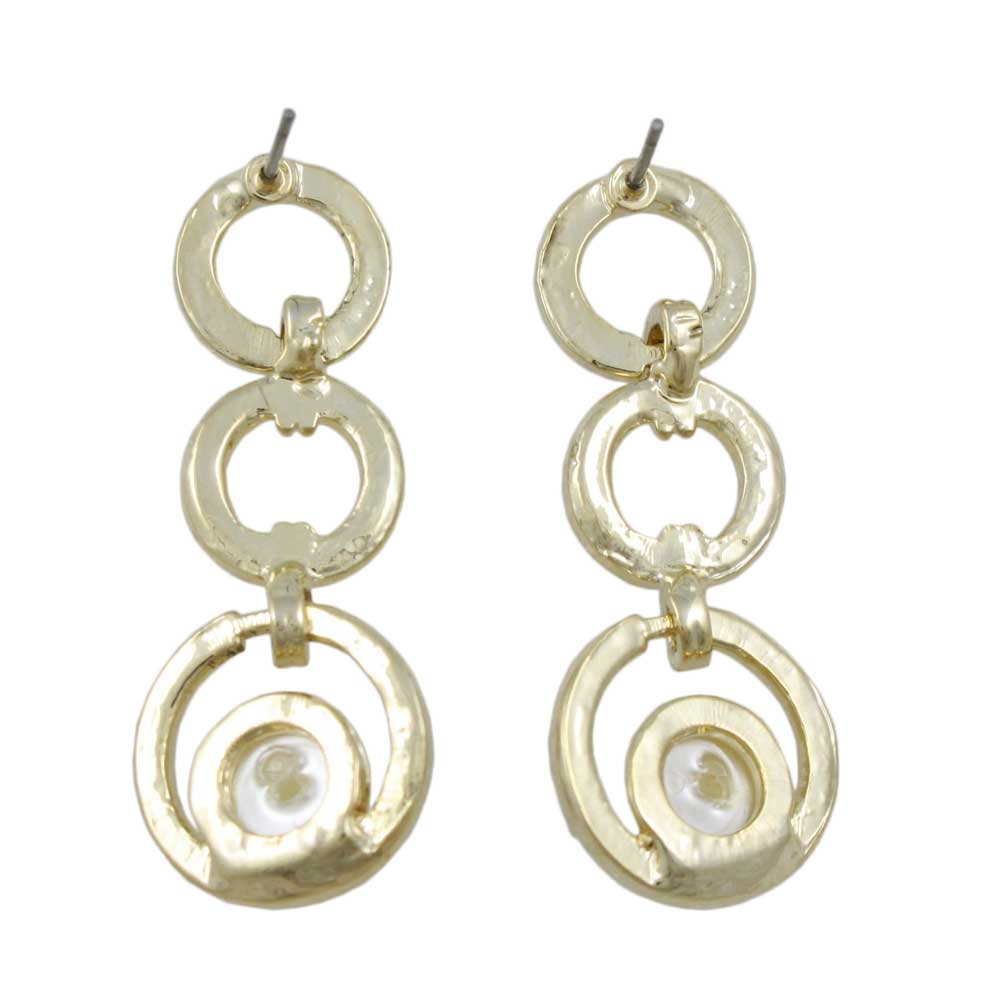 Black Enamel and Clear Crystal Circles Pearl Pierced Earring - PRE934 - Lilylin Designs