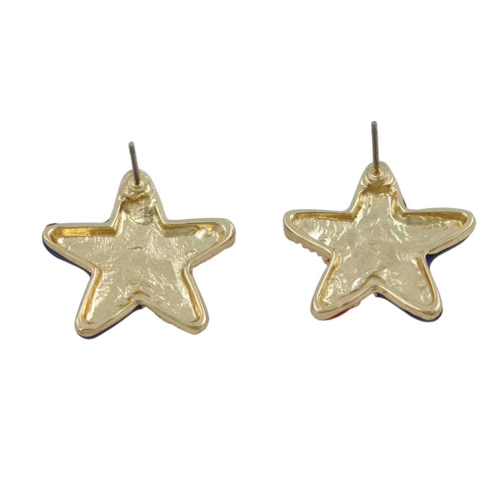 Gold Patriotic Red White Blue Star Pierced Earring - PRF154E - Lilylin Designs