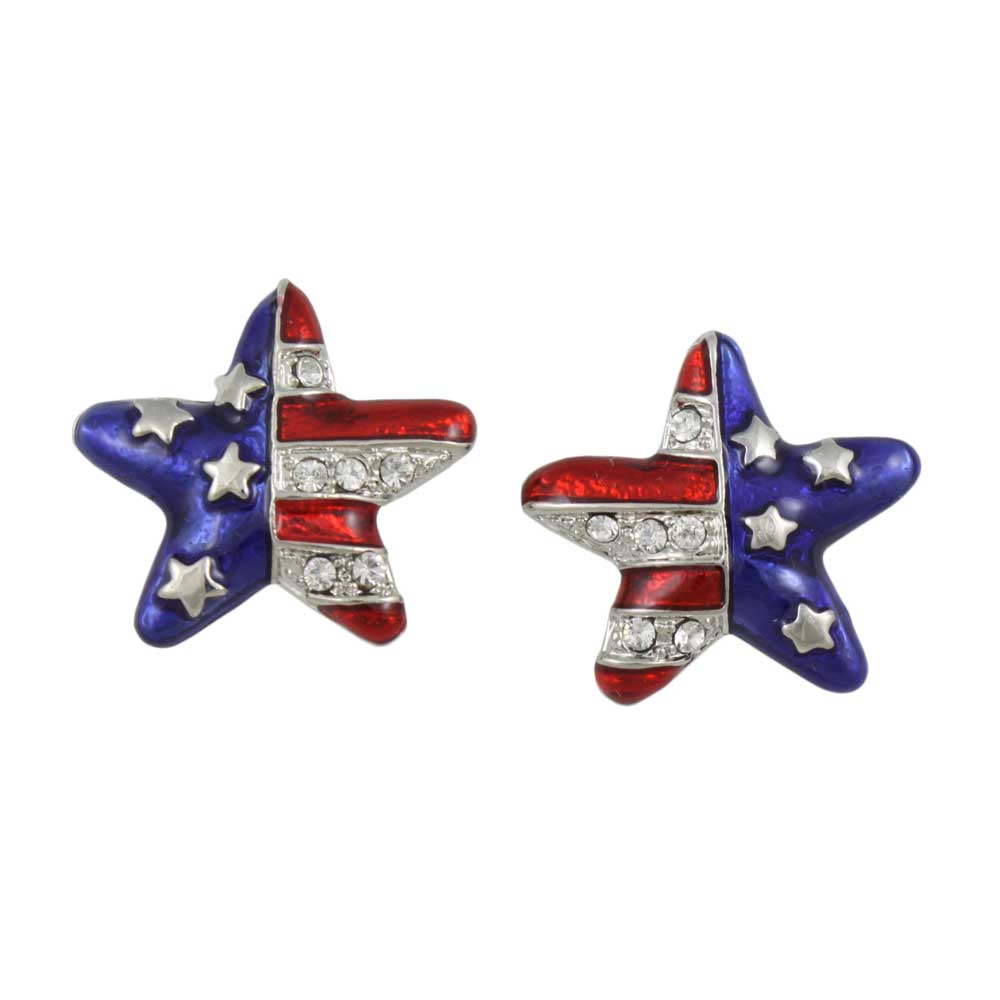 Silver Red White Blue Patriotic Star Pierced Earring - PRF154SE - Lilylin Designs