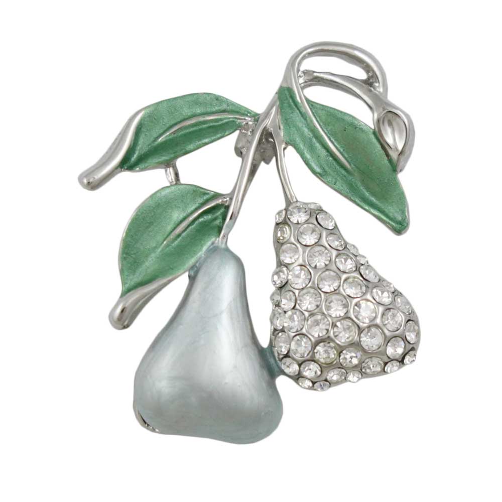 Light Green Enamel and Crystals Pears Brooch Pin - PRF211 - Lilylin Designs
