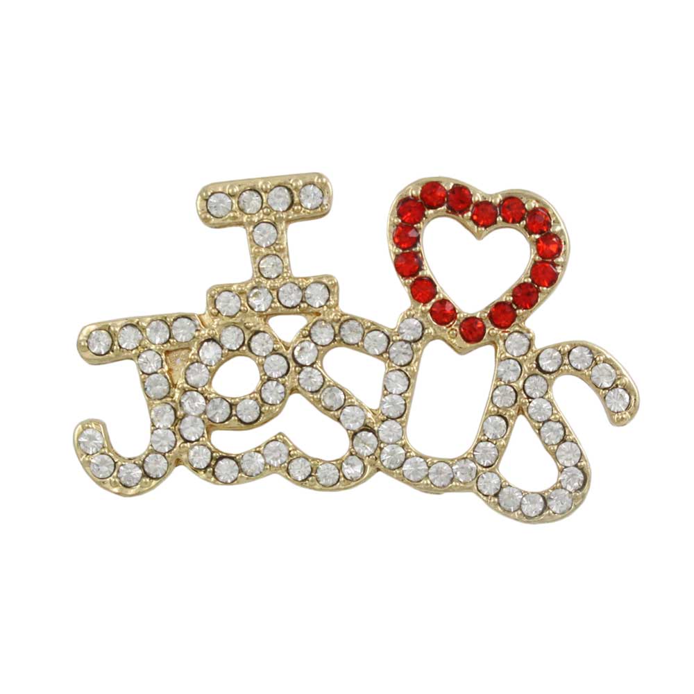 Lilylin Designs Gold I Love Jesus with Red Heart Brooch Pin