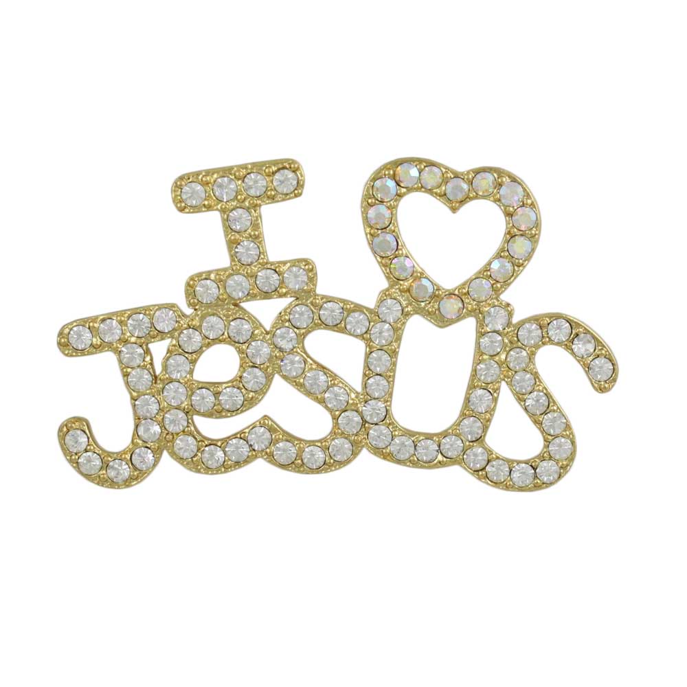 Lilylin Designs Gold Crystal I Love Jesus with AB Heart Brooch Pin