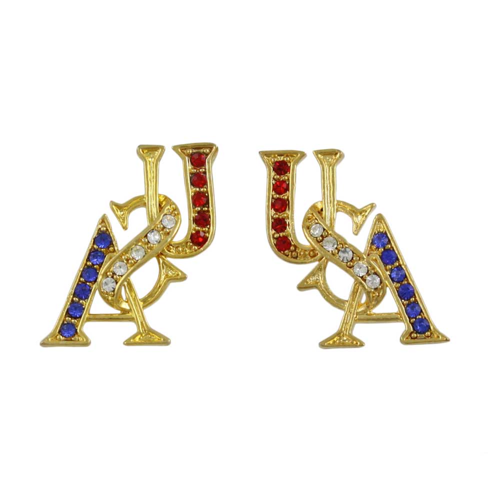 Gold Patriotic Red White Blue USA Pierced Earring - PRF304E - Lilylin Designs
