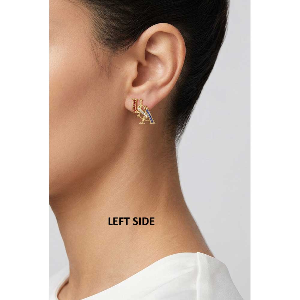 Gold Patriotic Red White Blue USA Pierced Earring - PRF304E