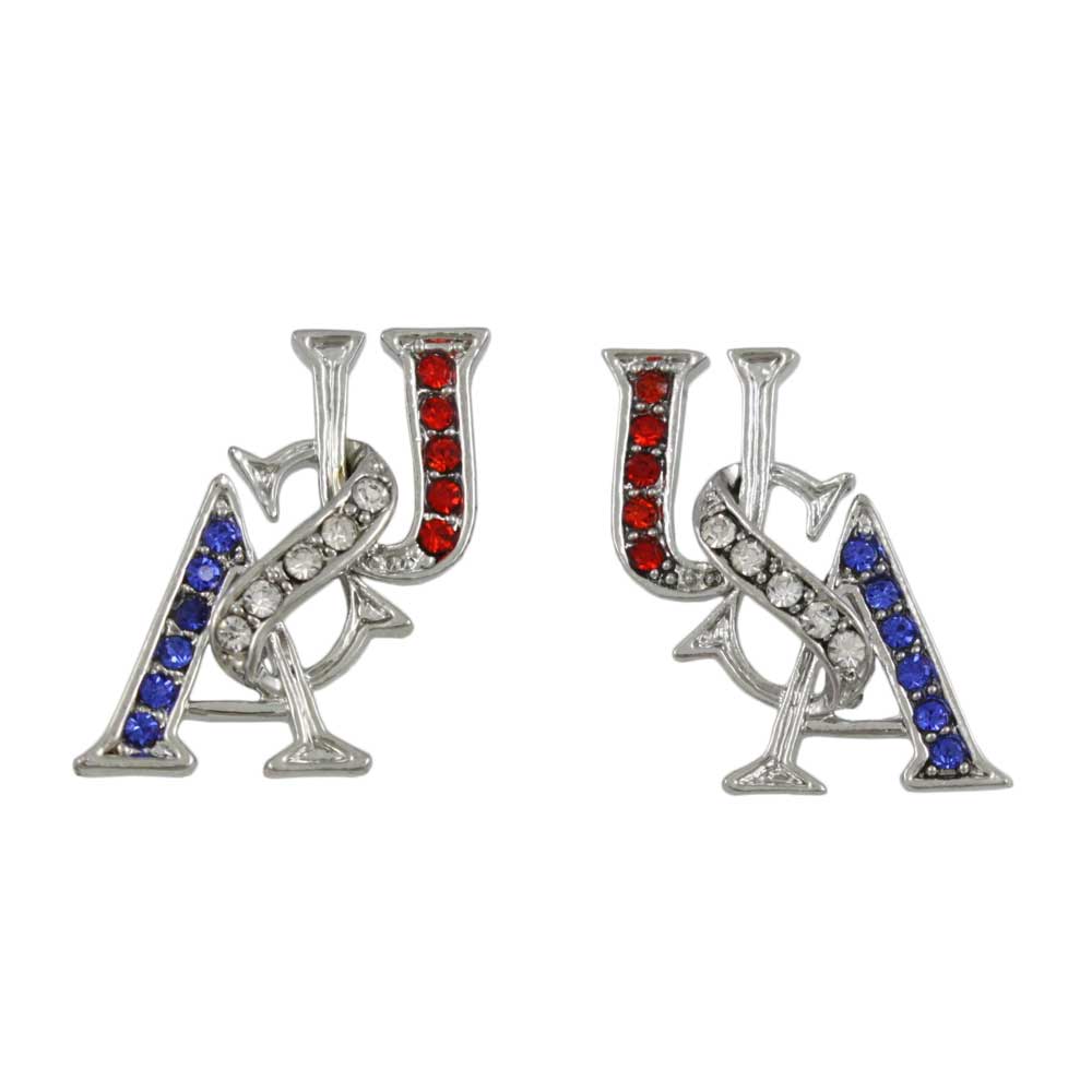 Silver Patriotic Red White Blue USA Pierced Earring - PRF304SE - Lilylin Designs