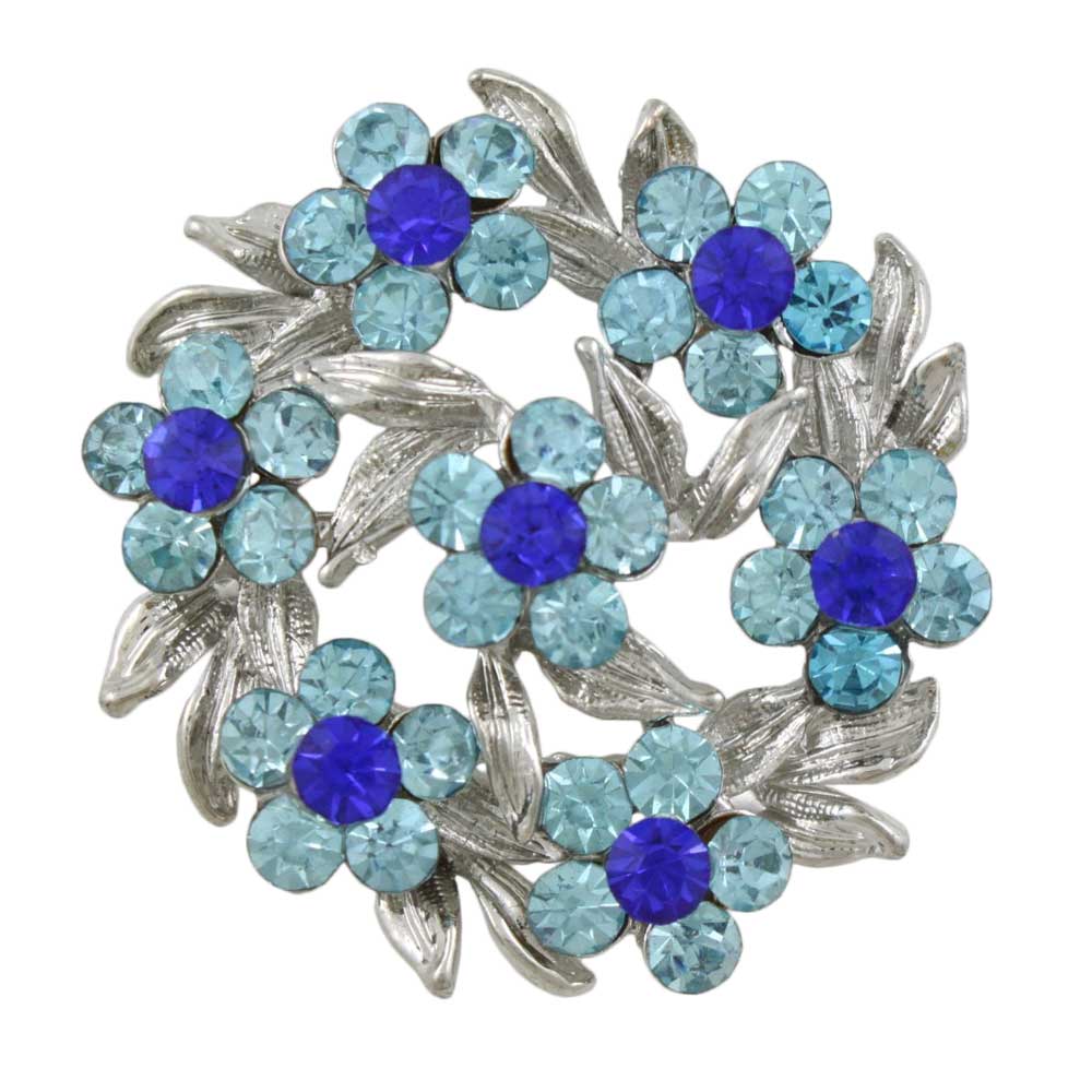 Blue Crystal Daisies Wreath Flower Brooch Pin - PRF312 - Lilylin Designs