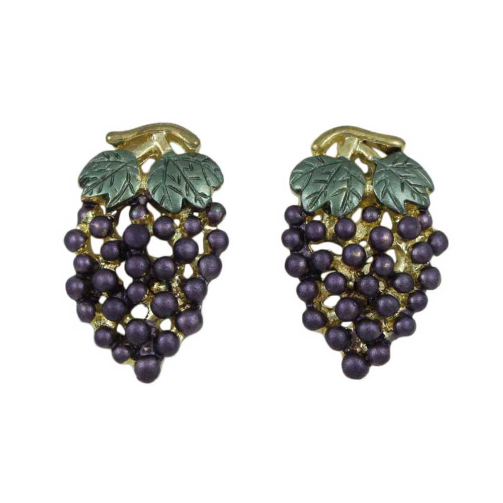 Purple Enamel Grapes Clip On Earring - PRF313E - Lilylin Designs
